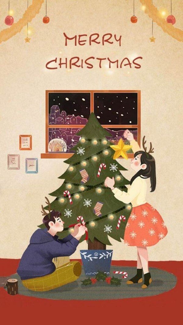 Hình nền minh họa Noel kết hợp chữ viết tay
