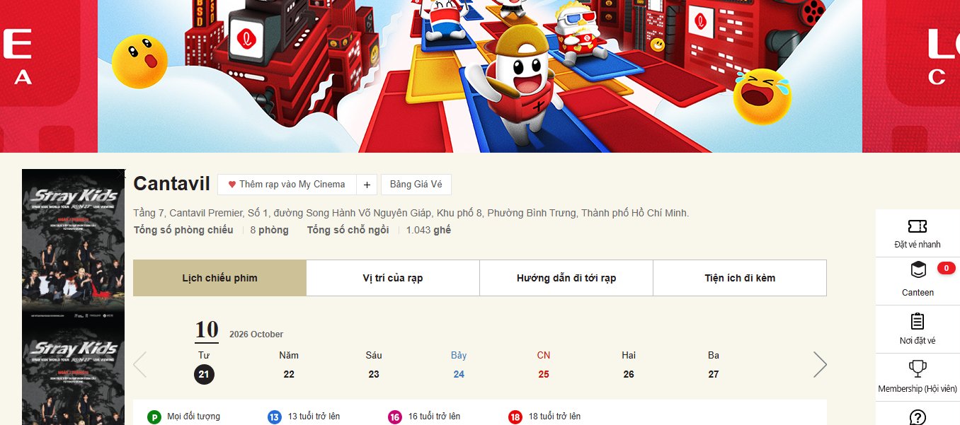 Bạn có thể xem lịch chiếu và đặt vé online ngay trên website Lotte Cinema
