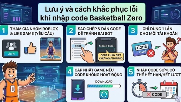 Những lưu ý cần biết khi nhập mã code Basketball Zero