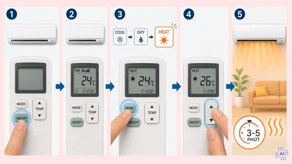 Hướng dẫn bật điều hoà chế độ nóng của điều hòa 2 chiều