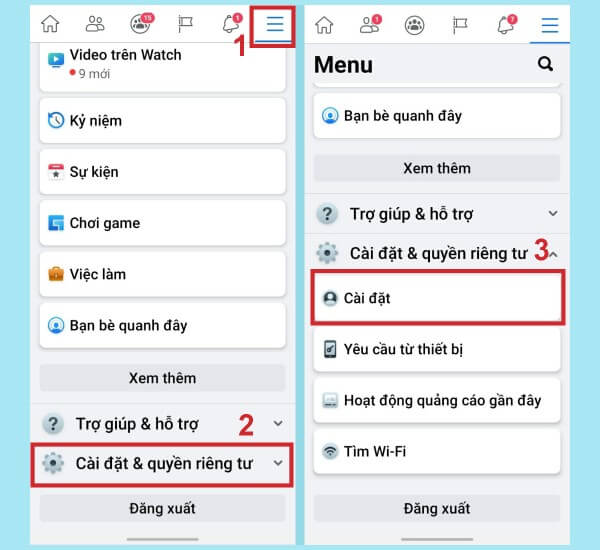 Chọn Cài đặt & quyền riêng tư → nhấn Cài đặt