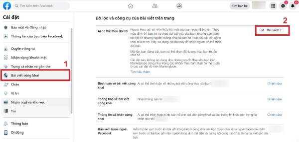 Chọn Công khai tại mục Người theo dõi và nội dung công khai