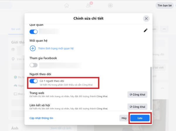 Cài đặt tùy chọn hiển thị số người theo dõi