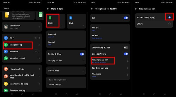 Chọn bật chế độ kết nối 4G/LTE
