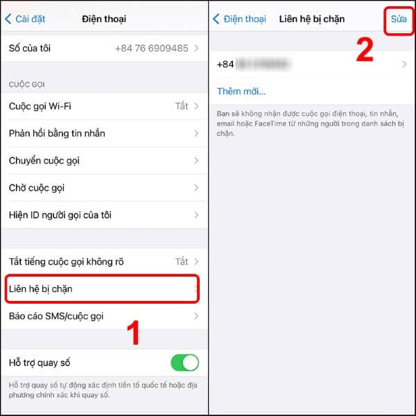 Chọn Liên hệ bị chặn và nhấn Sửa