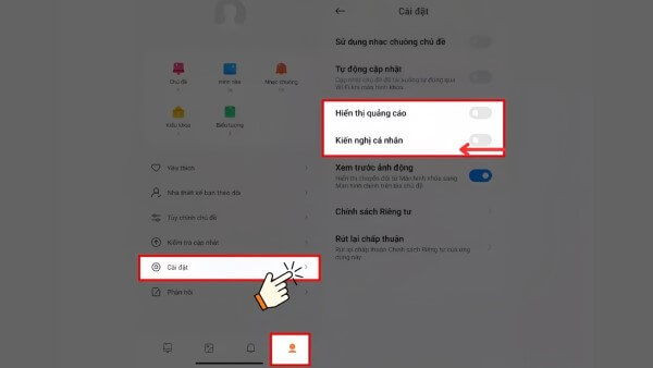 Tắt Đề xuất hoặc kiến nghị quảng cáo cá nhân hóa