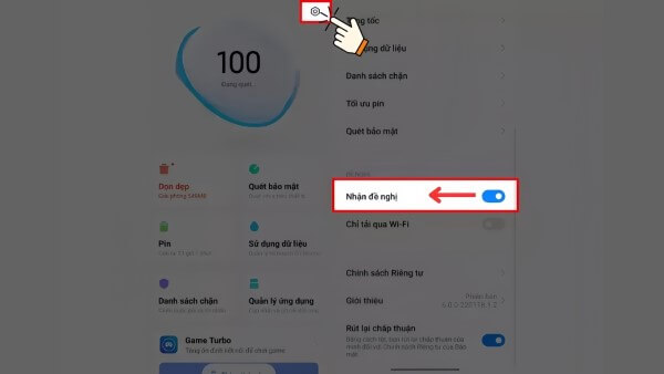 Gạt tắt mục Nhận đề nghị