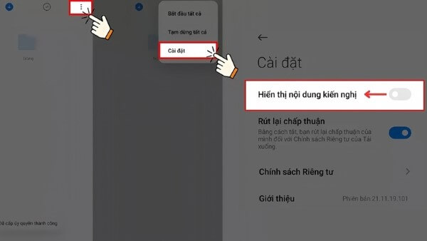 Chọn tắt Hiển thị nội dung kiến nghị