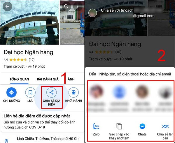 Nhấn Chia sẻ địa điểm