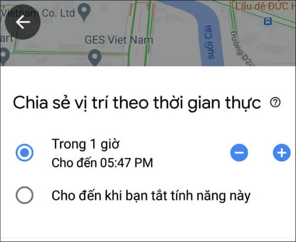 Chọn thời lượng muốn chia sẻ trong thời gian thực