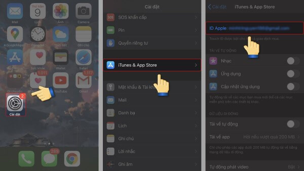 Nhấn vào tên tài khoản Apple