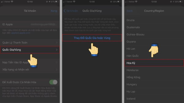 Chọn Thay đổi Quốc gia hoặc Vùng