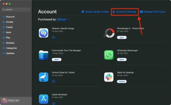 Chọn Account Settings