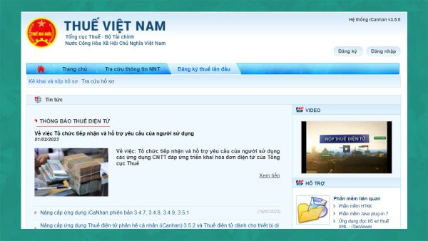 Nhấn vào Đăng ký thuế lần đầu