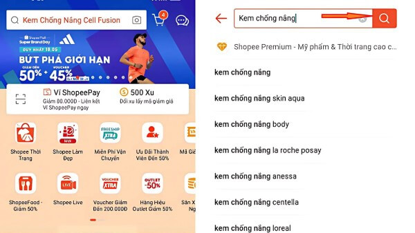 Nhập tên sản phẩm cần tìm vào thanh tìm kiếm