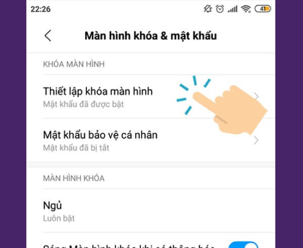 Chọn Khóa màn hình