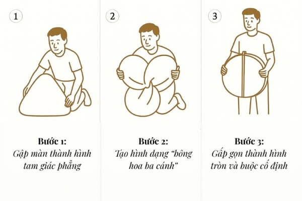Các bước gấp màn chụp tự bung thành vòng gọn