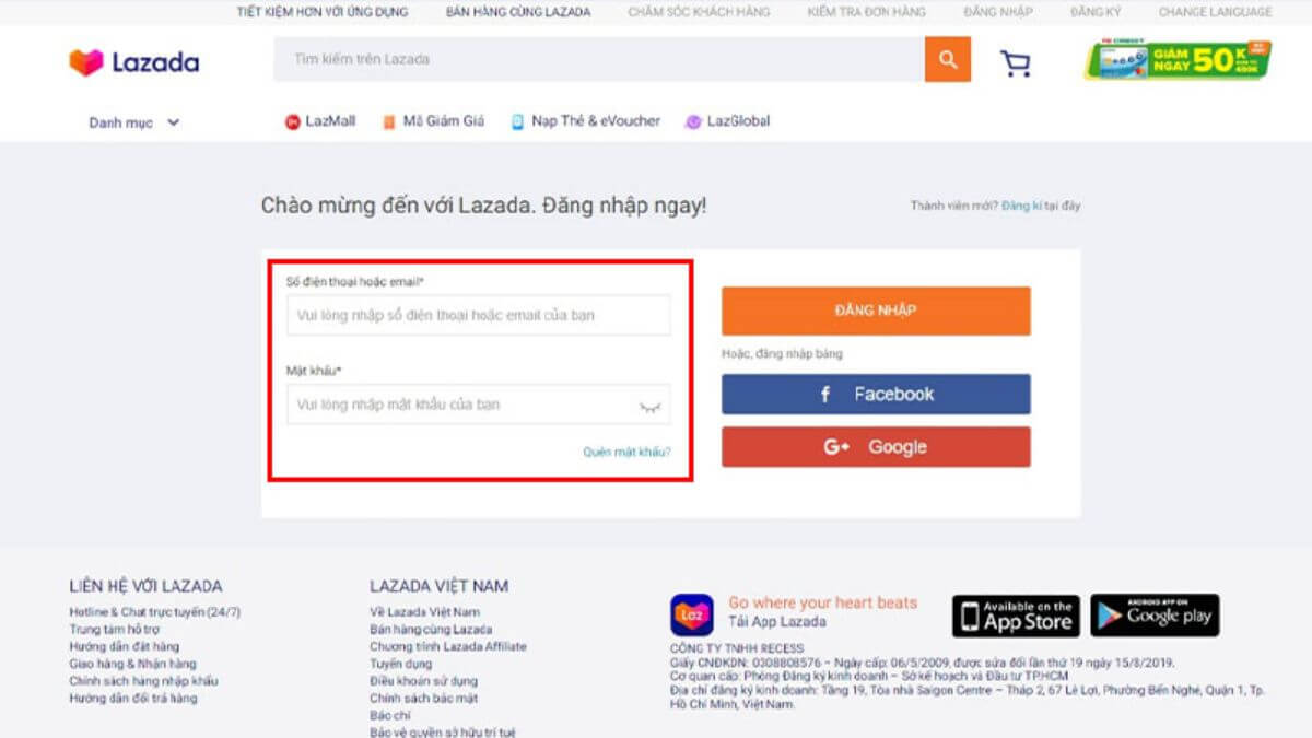 Mở ứng dụng Lazada và đăng nhập Tài khoản