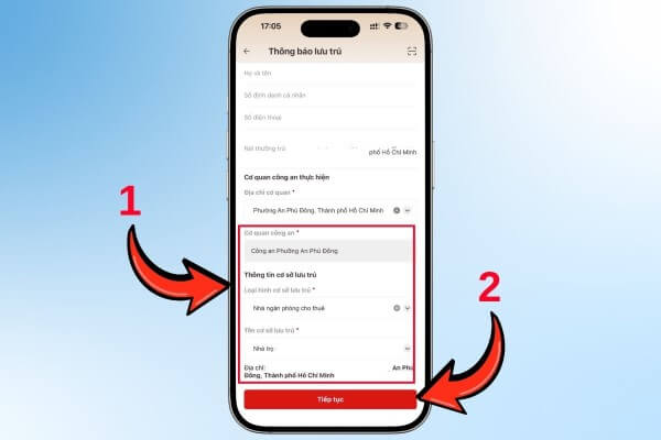 Kiểm tra các thông tin hiển thị trên màn hình và chọn “Tiếp tục”