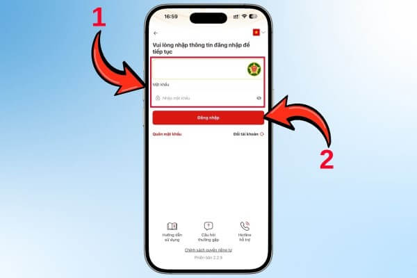 Tiến hành đăng nhập tài khoản