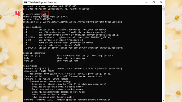 Mở Command Prompt (CMD) và nhập lệnh adb