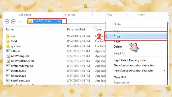 Sao chép vị trí của thư mục Platform-Tools