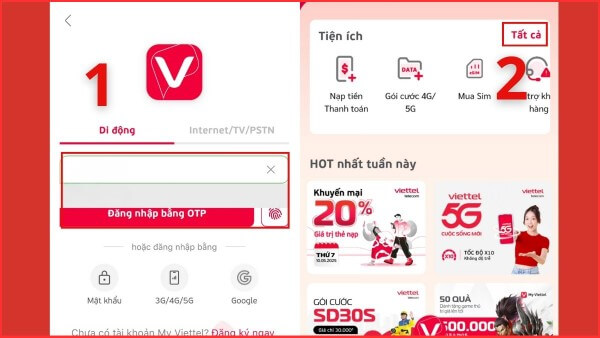 Tải ứng dụng My Viettel và đăng nhập bằng số thuê bao