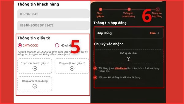 Điền thông tin giấy tờ tùy thân hợp lệ 
