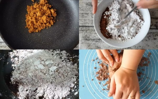 Trộn bột năng cùng bột cacao và tạo hình viên trân châu