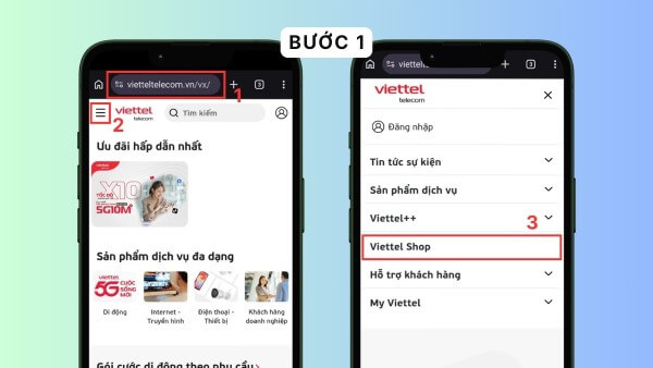 Truy cập website Viettel Store → chọn Viettel Shop