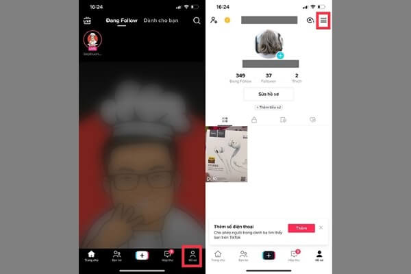 Nhấn biểu tượng 3 dấu gạch ngang 