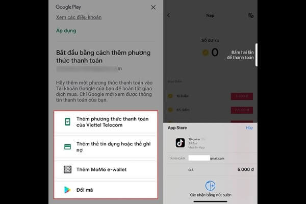 Chọn các phương thức thanh toán khả dụng