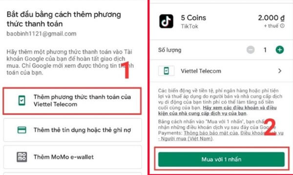 Chọn Thêm phương thức thanh toán của Viettel Telecom