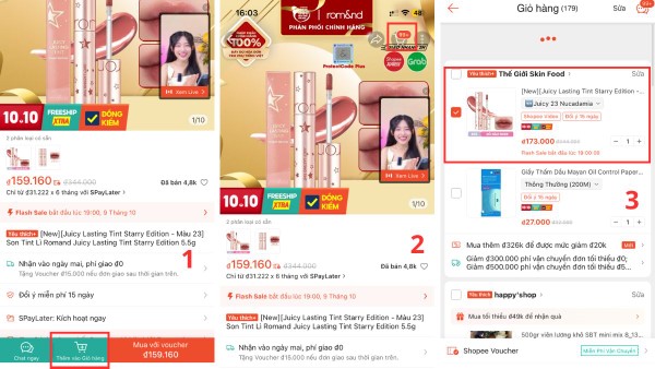 Thêm sản phẩm vào giỏ hàng và truy cập giỏ hàng để thanh toán ngay khi có ưu đãi
