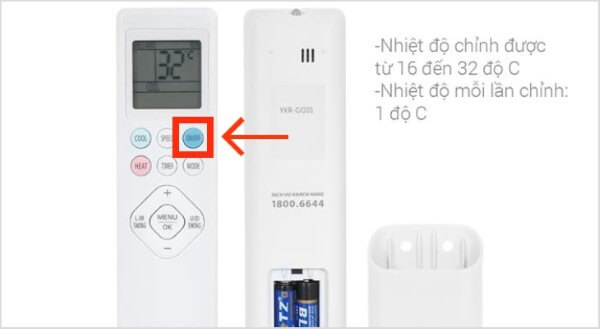 Nhấn nút ON/OFF để bật tắt điều hòa