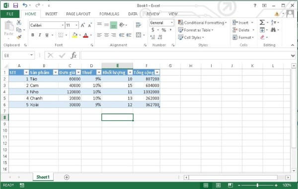 Excel chuyển vùng dữ liệu thành bảng có bộ lọc ở hàng tiêu đề