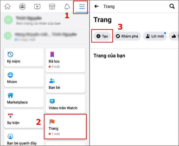 Chọn Trang và nhấn Tạo