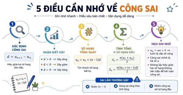 Công thức và lưu ý khi xác định khoảng cách (công sai) giữa các số hạng