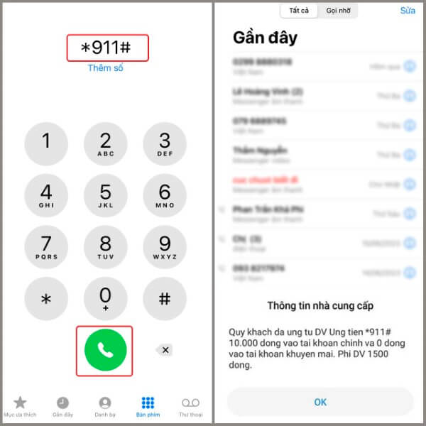 Nhập cú pháp ứng tiền *911#