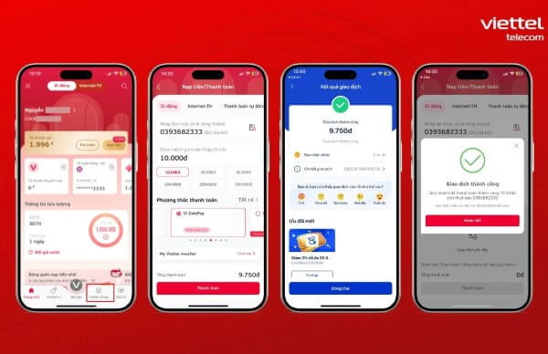 Cách nạp tiền trực tiếp cho thuê bao qua ứng dụng My Viettel 