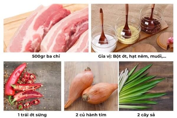 Chuẩn bị nguyên liệu ướp thịt nướng sả ớt
