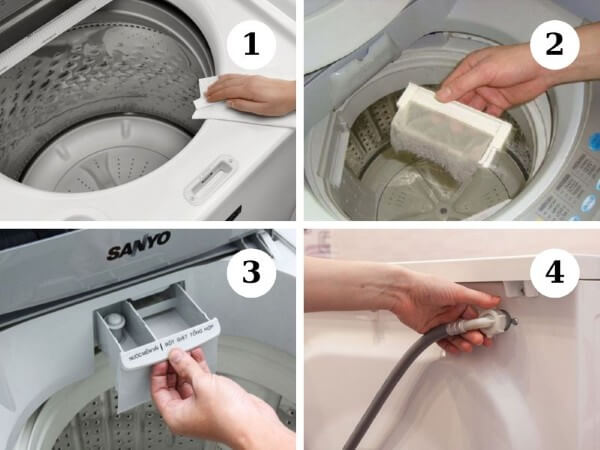 Các bước vệ sinh máy giặt cửa trên