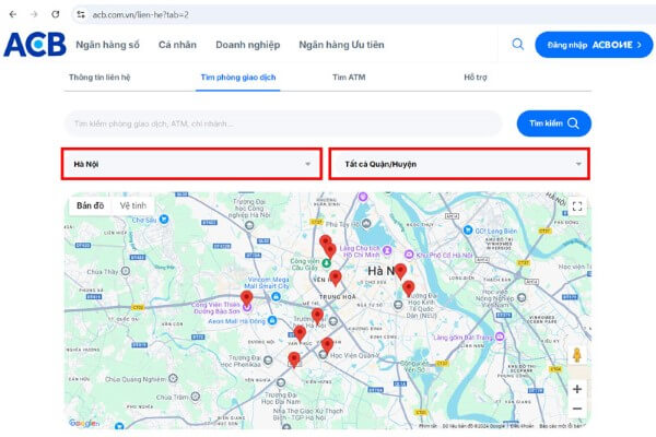 Cách tra cứu chi nhánh ngân hàng ACB qua Google Maps