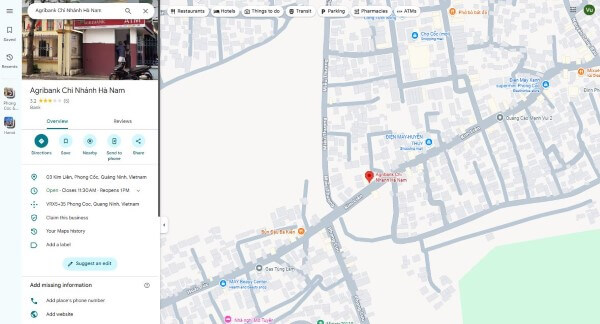 Tìm kiếm địa chỉ chi nhánh Agribank nhanh bằng Google Maps