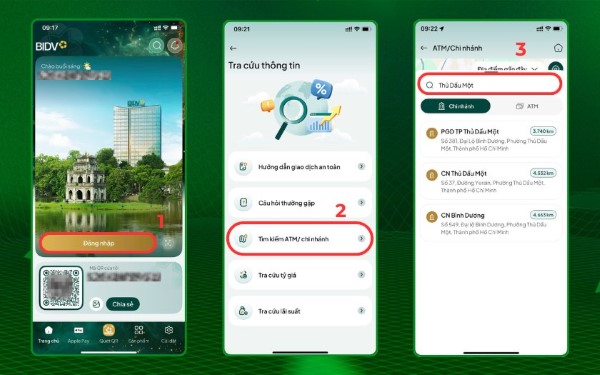Tìm kiếm địa chỉ qua ứng dụng BIDV SmartBanking