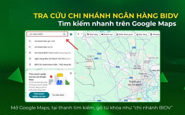 Tìm địa điểm chi nhánh BIDV nhanh bằng Google Maps