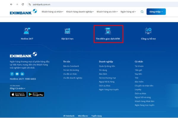 Truy cập website chính thức của Eximbank và tra cứu mạng lưới điểm giao dịch