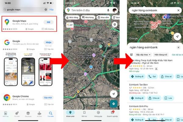 Sử dụng Google Maps để tìm điểm giao dịch gần vị trí hiện tại