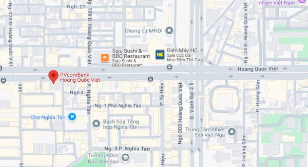 Tra cứu chi nhánh ngân hàng PVcomBank qua Google Maps