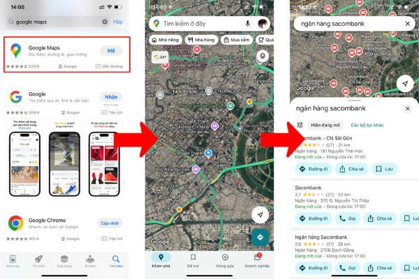 Sử dụng Google Maps để tra cứu chi nhánh ngân hàng Sacombank